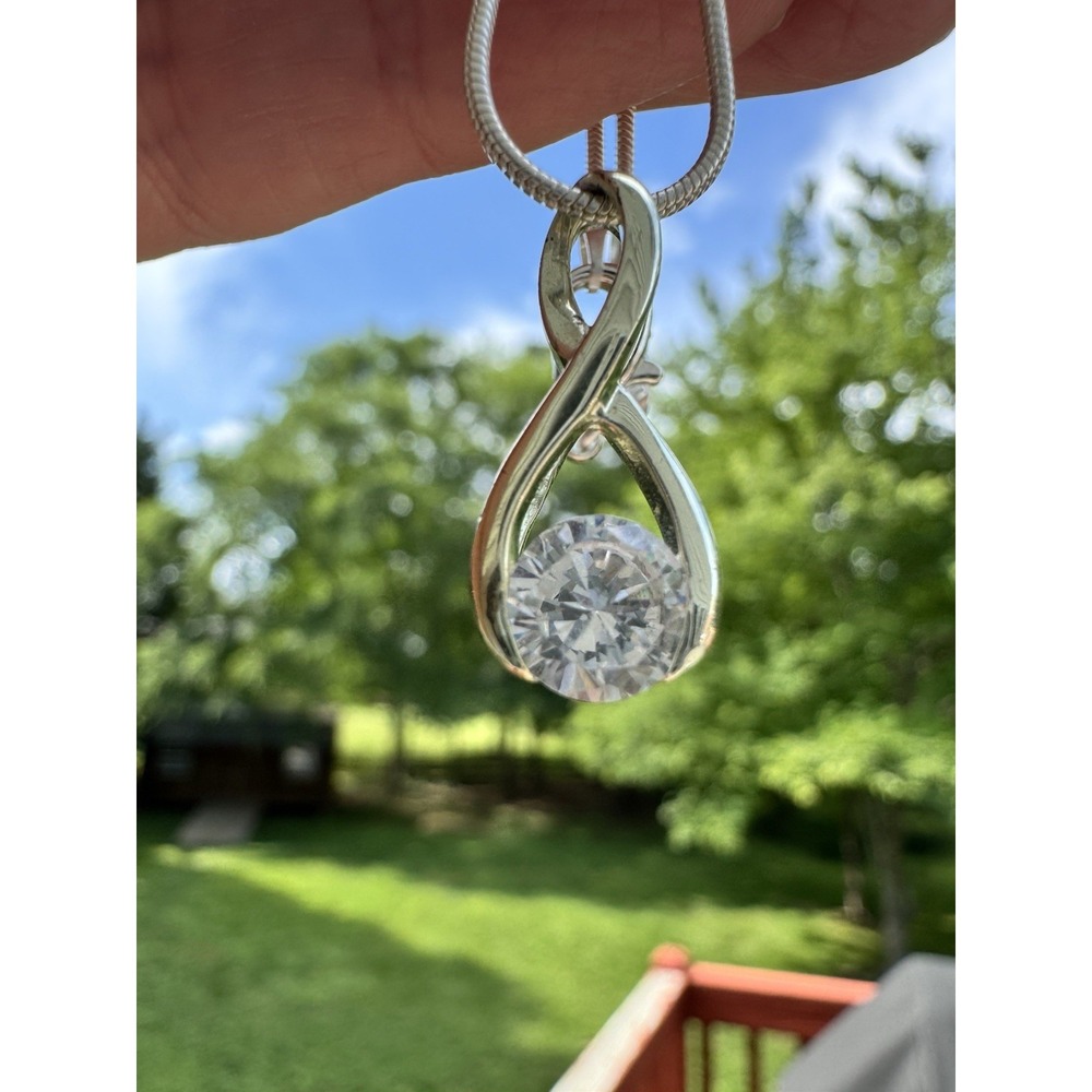 925 Sterling Silver Y2K Infinity Pendant Necklace Round CZ 18" Snake Chain